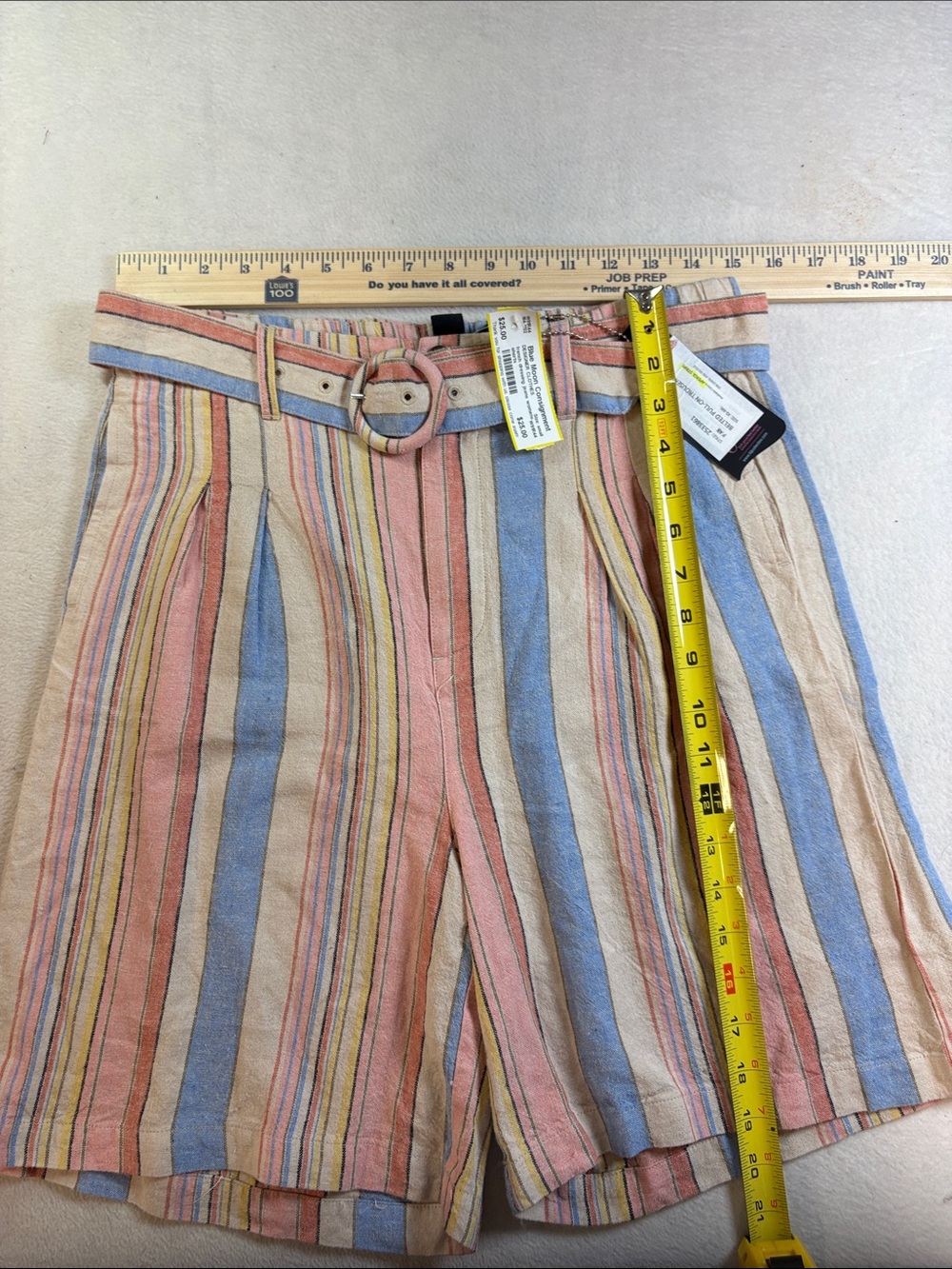 Striped Pastel High-Waist Bermuda Shorts with Belt